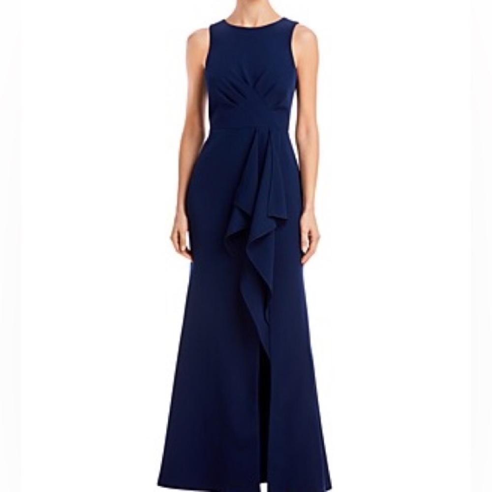 Eliza J Sleeveless Draped Gown Navy 8 THIS HAS BEEN PROFESSIONALLY HEMMED TO 5’2